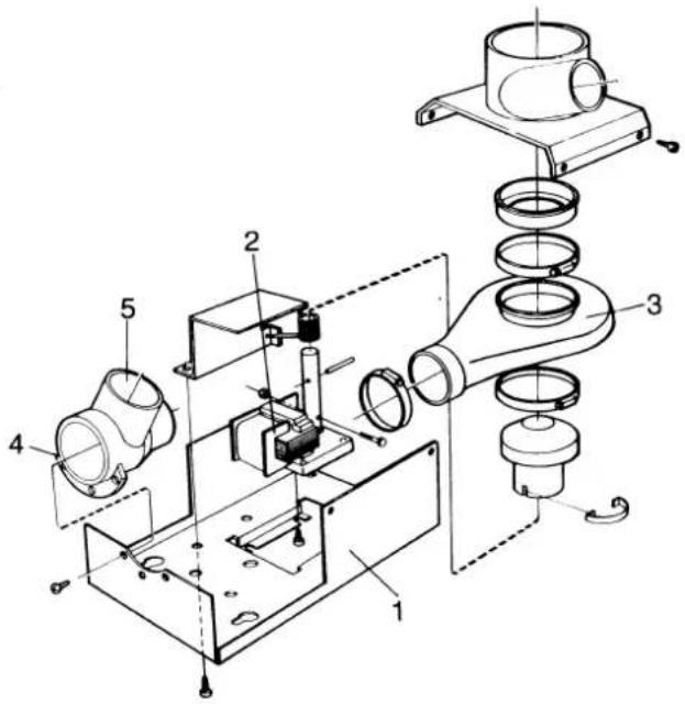 Technical diagram of a mechanical assembly with numbered components, likely a valve or pump mechanism.