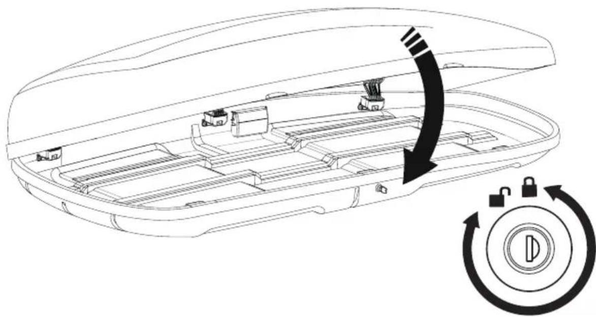 Line drawing of a car chassis with internal compartments and a circular stopwatch icon (no text or symbols)