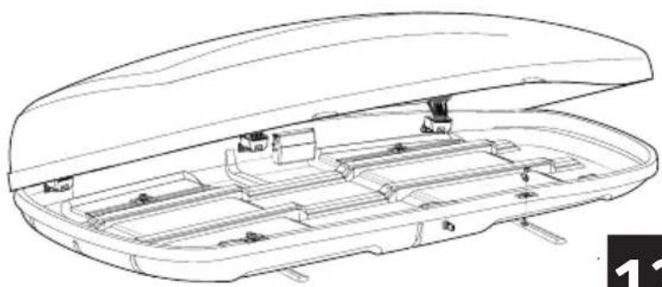 Line drawing of a car front bumper with internal compartments and mounting hardware (no text or symbols)