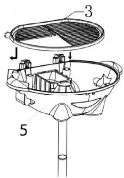 Technical diagram of a mechanical device with labeled parts 3 and 5, showing internal components and directional arrows.