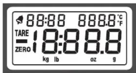 TARE ZERO 88:88 888.8 °C 18:88.8 kg lb oz g