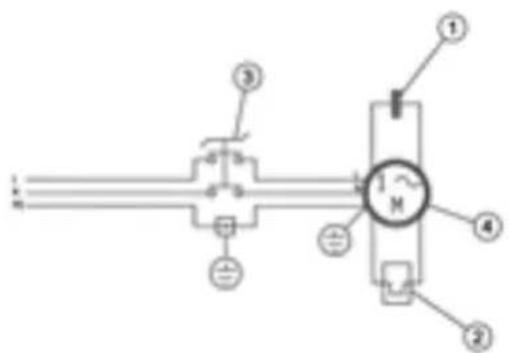 Technical diagram of a mechanical or electrical component with numbered parts and labeled connection points