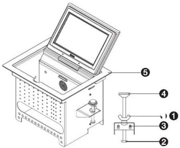Technical diagram of a portable electronic device with labeled parts including top panel, bottom panel, and internal components.