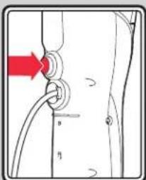 Diagram showing a cable being inserted into a socket with red arrow indicating direction, labeled with angle θ and angle φ.