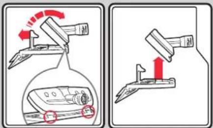 Diagram illustrating a mechanical or electrical device operation with labeled parts and directional arrows indicating motion.