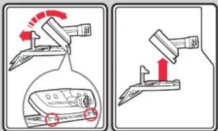 Diagram illustrating a mechanical device with red arrows indicating motion or force, showing a valve mechanism and a close-up of the internal component.