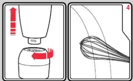 Diagram illustrating a mechanical or fluid system with red arrows indicating flow direction and a separate wire mesh diagram labeled '4'