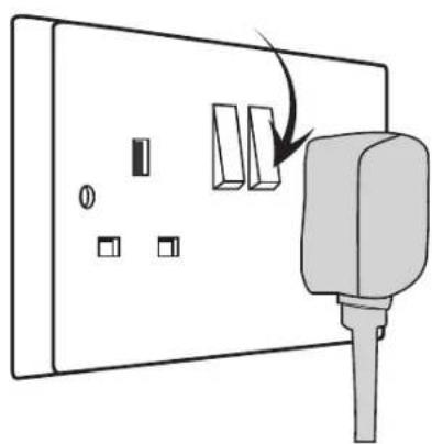 Diagram showing a wall-mounted electrical socket with switches and a plug, illustrating the switch mechanism.