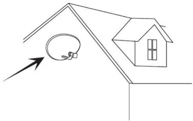 Line drawing of a house with a magnifying glass attached to its roof, showing an arrow pointing to it (no text or symbols)