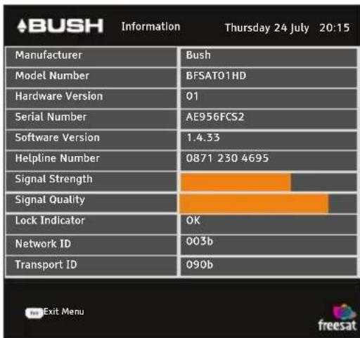 BUSH BFSAT01HD - The information menu - 1
