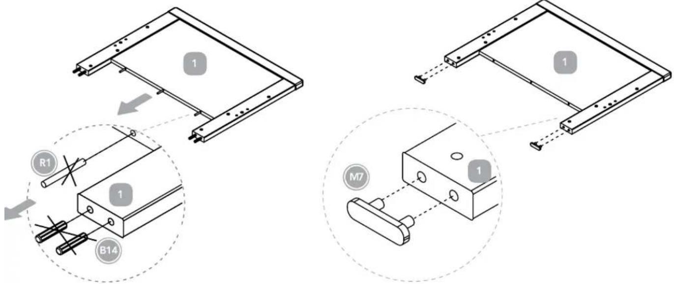 Technical diagram showing assembly steps of a mechanical component with labeled parts and directional arrows