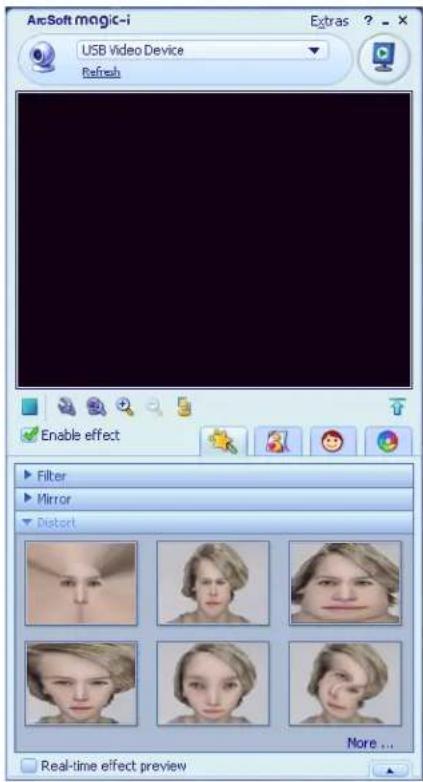 ArcSoft magic-i USB Video Device Refresh Enable effect Filter Mirror Distort More ... Real-time effect preview