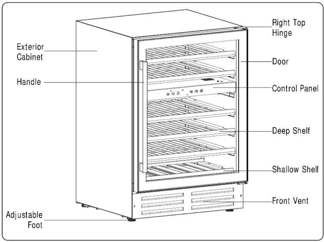 Exterior Cabinet Handle Adjustable Foot Right Top Hinge Door Control Panel Deep Shelf Shallow Shelf Front Vent