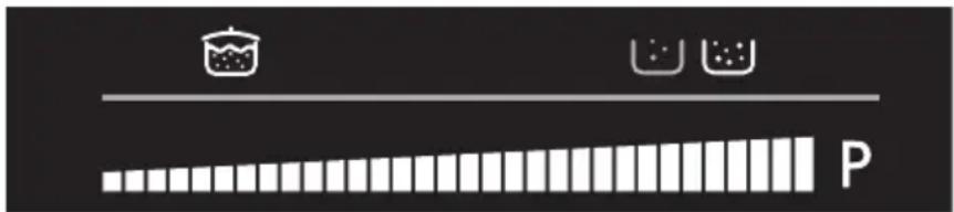 Diagram showing a horizontal bar labeled 'P' with icons for waste sorting and storage, likely representing a food or waste sorting system.