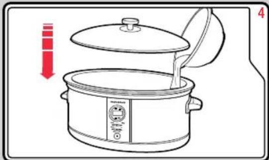 Diagram of a cooking pot with a lid and side panel, showing a red downward arrow indicating cooling effect.