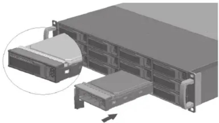 3D rendering of a server rack with an inset showing a device component (no text or symbols visible)
