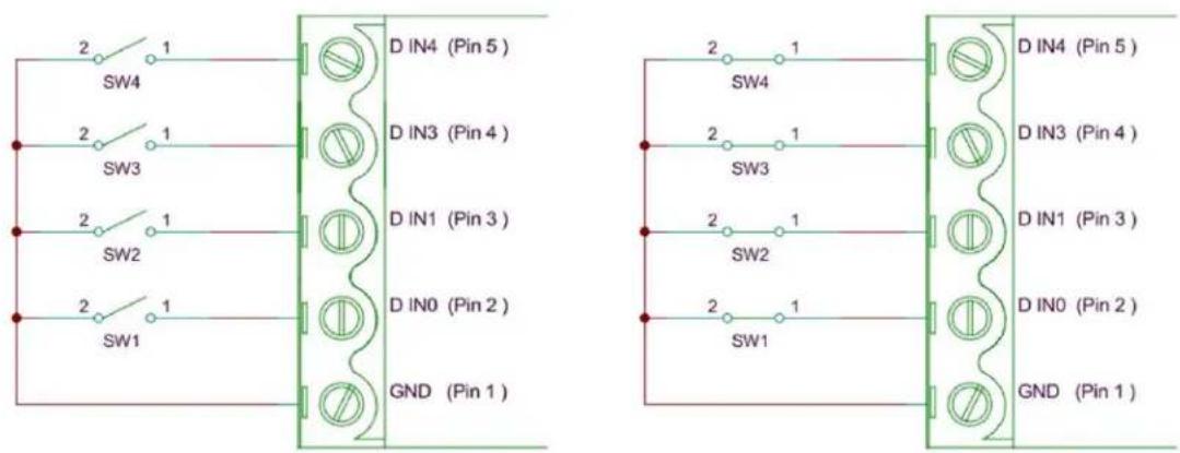 2 1 SW4 D IN4 (Pin 5) 2 1 SW3 D IN3 (Pin 4) 2 1 SW2 D IN1 (Pin 3) 2 1 SW1 D IN0 (Pin 2) 2 1 GND (Pin 1) 2 1 SW4 D IN4 (Pin 5) 2 1 SW3 D IN3 (Pin 4) 2 1 SW2 D IN1 (Pin 3) 2 1 SW1 D IN0 (Pin 2) 2 1 GND (Pin 1)