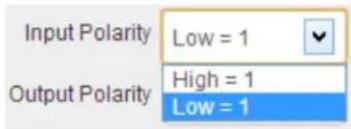 Input Polarity Low = 1 Output Polarity High = 1 Low = 1