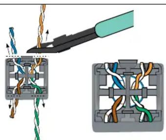 Diagram illustrating cable connection and wiring termination in a connector socket, showing wire routing and cable assembly steps.