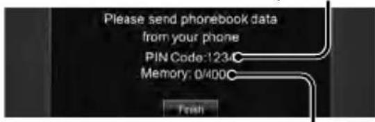 Please send phonebook data from your phone PIN Code:123 Memory: 0/400 Finish