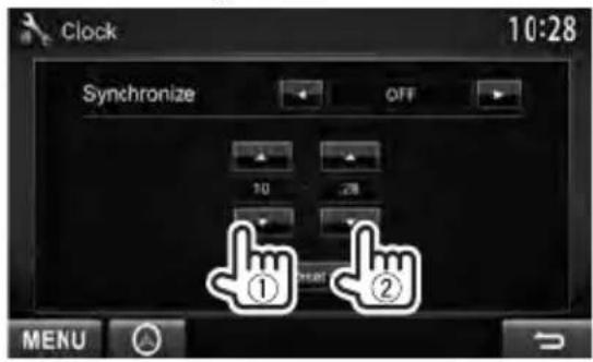 Clock 10:28 Synchronize OFF 10 28 ① ② MENU