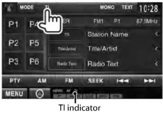 MODE P1 P4 P2 P3 P5 P6 MONO TEXT 10:28 FM1 P1 87.5MHz TS Station Name < Title/Artist Title/Artist < Radio Text Radio Text < PTY AM FM SEEK MENU NEWS AF TI indicator