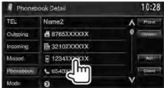 Phonebook Detail 10:28 TEL Name2 Outgoing 8765XXXXXX Incoming 3210XXXXXX Missed 1234XXXXXX Phonebook 6543XX Mode