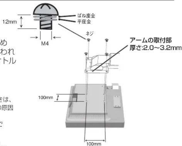 12mm M4 ばね座金 平座金 ネジ アームの取付部 厚さ:2.0~3.2mm 100mm 100mm は、 原因