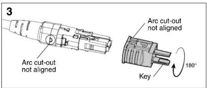3 Arc cut-out not aligned Arc cut-out not aligned 180° Key