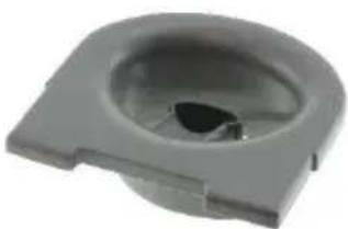Gray plastic mechanical component with a circular recess and central hole (no text or symbols visible)