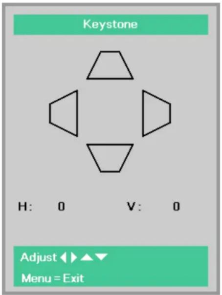 Keystone H: 0 V: 0 Adjust ▶ ▶ ▼ Menu = Exit