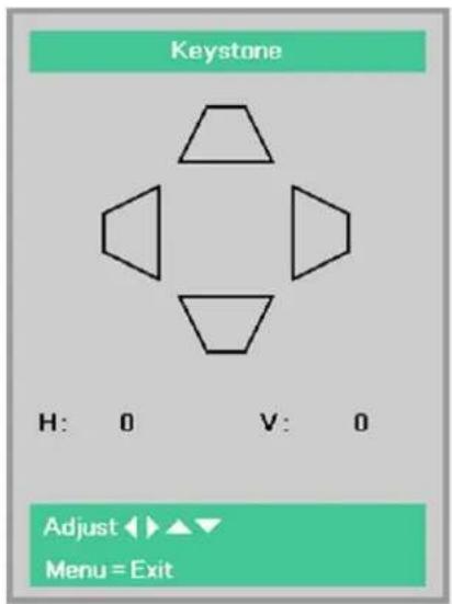 Keystone H: 0 V: 0 Adjust ▶ ▶ ▼ Menu = Exit