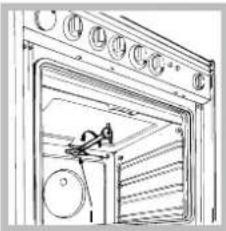 Technical line drawing of a door with ventilation grilles and a hanging component (no text or symbols).