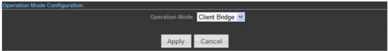 Operation Mode Configuration Operation Mode Client Bridge Apply Cancel