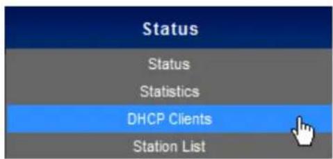 Status Status Statistics DHCP Clients Station List