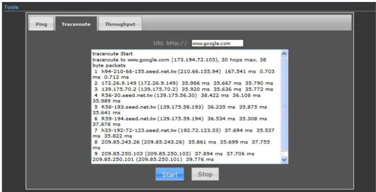 Tools Ping Traceroute Throughput URL http:// www.google.com traceroute Start traceroute to www.google.com (173.194.72.103), 30 hops max, 38 byte packets 1 h94-210-66-155.seed.net.tw (210.66.155.94) 167.541 ms 0.703 ms 0.712 ms 2 172.26.9.149 (172.26.9.149) 35.986 ms 35.667 ms 35.790 ms 3 139.175.70.2 (139.175.70.2) 35.920 ms 35.636 ms 35.772 ms 4 R56-30.seed.net.tw (139.175.56.30) 38.422 ms 36.108 ms 35.989 ms 5 R58-193.seed.net.tw (139.175.58.193) 36.235 ms 35.875 ms 35.641 ms 6 R59-194.seed.net.tw (139.175.59.194) 36.534 ms 35.308 ms 37.878 ms 7 h33-192-72-123.seed.net.tw (192.72.123.33) 37.694 ms 35.537 ms 35.822 ms 8 209.85.243.26 (209.85.243.26) 35.861 ms 35.699 ms 37.755 ms 9 209.85.250.103 (209.85.250.103) 37.894 ms 37.706 ms 209.85.250.101 (209.85.250.101) 39.776 ms Start Stop
