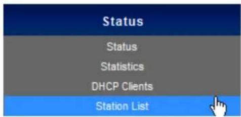 Status Status Statistics DHCP Clients Station List
