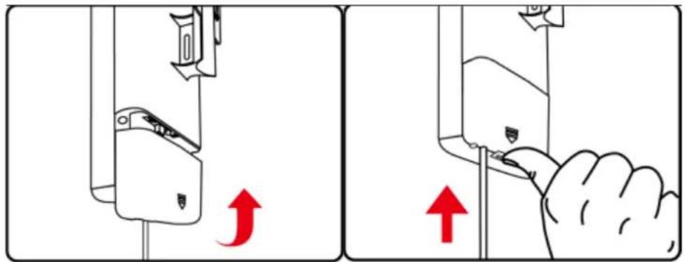 Diagram showing two-step robotic arm manipulation process with red arrows indicating movement direction