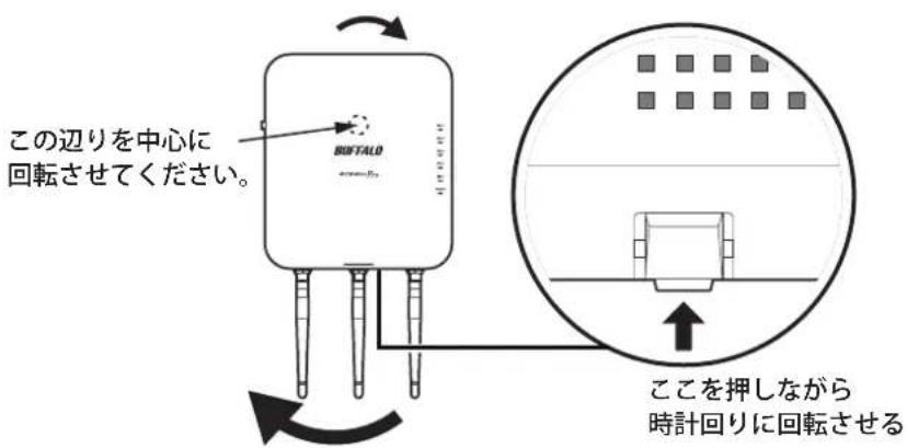 この辺りを中心に 回転させてください。 BUFFALO ここを押しながら 時計回りに回転させる