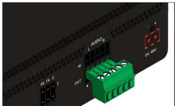 L AUDIO R IN OUT RX TX 1 DC 38V