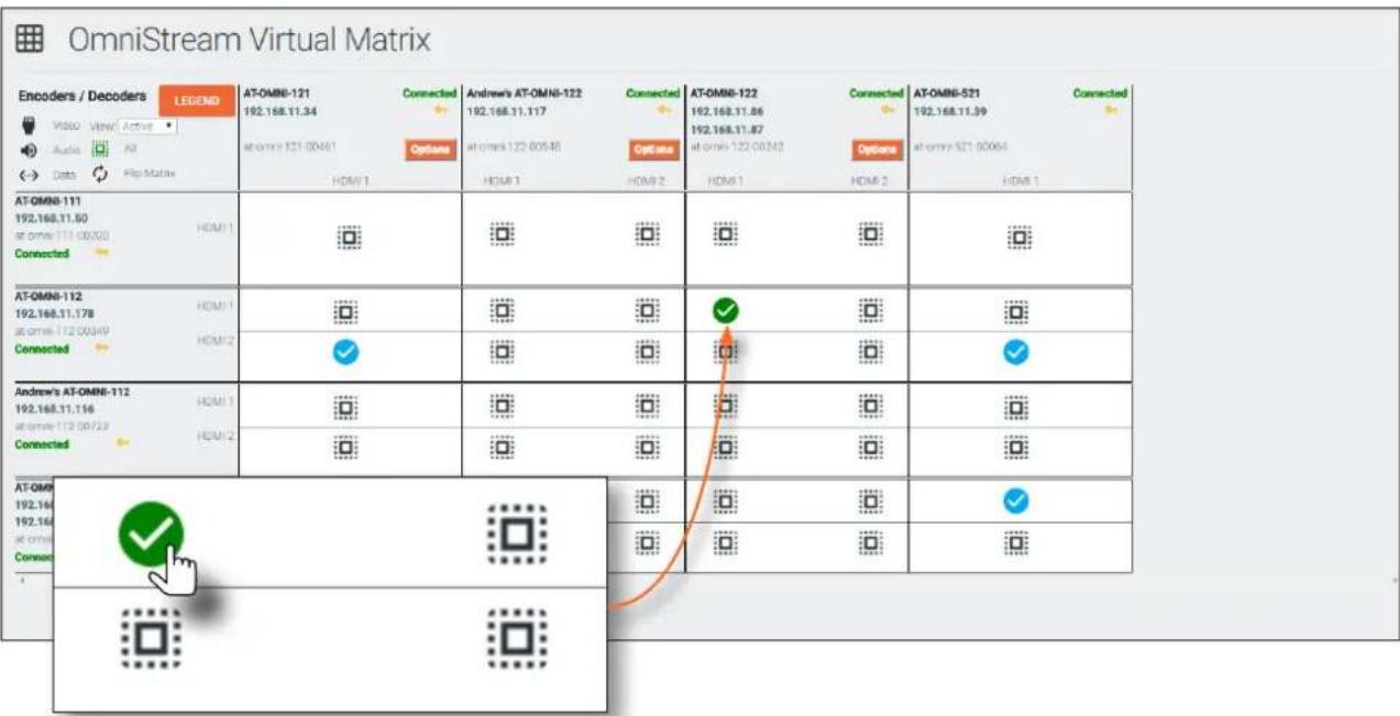 OmniStream Virtual Matrix Encoders / Decoders LEGEND Video View Active Audio All Data Flip Matrix AT-OMNI-121 192.168.11.34 at omni 121 00461 HDMI 1 Connected Andrew's AT-OMNI-122 192.168.11.117 at omni 122 00548 HDMI 1 Connected AT-OMNI-122 192.168.11.50 at omni 111 00460 HDMI 1 Connected AT-OMNI-122 192.168.11.178 at omni 112 00469 HDMI 2 Connected Andrew's AT-OMNI-122 192.168.11.116 at omni 113 00722 HDMI 2 Connected AT-OMNI 192.168 192.168 at omni Connected AT-OMNI-521 192.168.11.39 at omni 521 00664 HDMI 1