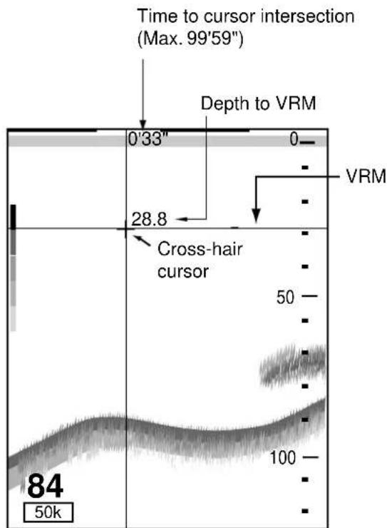 Time to cursor intersection (Max. 99'59") Depth to VRM 0'33" 28.8 Cross-hair cursor VRM 50 100 84 50k