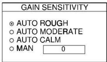 GAIN SENSITIVITY ◦ AUTO ROUGH ◦ AUTO MODERATE ◦ AUTO CALM ◦ MAN 0