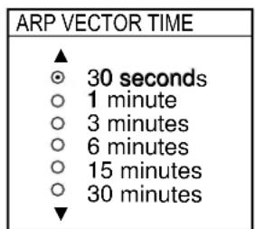 ARP VECTOR TIME ▲ ○ 30 seconds ○ 1 minute ○ 3 minutes ○ 6 minutes ○ 15 minutes ○ 30 minutes ▼