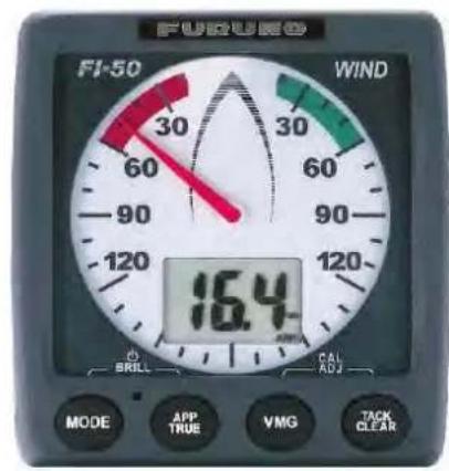 FURURO FI-50 30 60 90 120 16.4 WIND 30 60 90 120 SRILL CAL ADJ MODE APP TRUE VMG TACK CLEAR