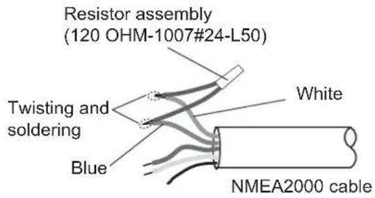 Resistor assembly (120 OHM-1007#24-L50) Twisting and soldering White Blue NMEA2000 cable