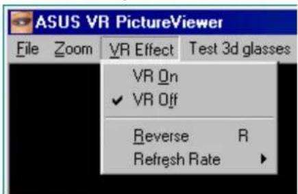 ASUS VR PictureViewer File Zoom VR Effect Test 3d glasses VR On ✓ VR Off Reverse R Refresh Rate ►