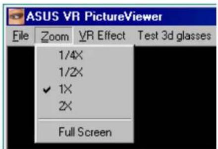 ASUS VR PictureViewer File Zoom VR Effect Test 3d glasses 1/4X 1/2X ✓ 1X 2X Full Screen
