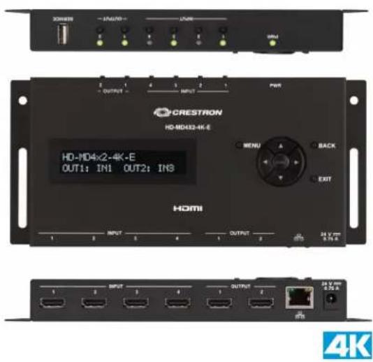 CROEM -10A/10- LPGM SVM OUTPUT INPUT PWR CRESTRON HD-MD432-HK-E HDMI HD-MD4x2-4K-E OUT1: IN1 OUT2: IN3 MENU BACK EXIT OUTPUT 24 V 600 0.75 A 24 V 600 0.75 A 24 V 600 0.75 A 24 V 600 0.75 A 24 V 600 0.75 A 24 V 600 0.75 A 24 V 600 0.75 A 24 V 600 0.75 A HDMI