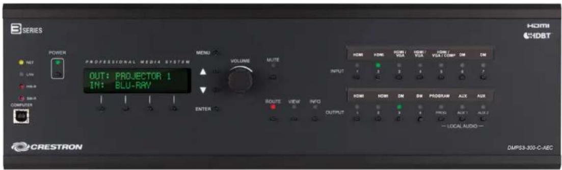 B SERIES POWER PROFESSIONAL MEDIA SYSTEM VOLUME MENU INPUT OUT: PROJECTOR 1 IN: BLU-RAY ROUTE VIEW INFO OUTPUT HOME HOME HOME/ VEA HOME/ VEA/ VEA/ COMP DN DN HOME HOME HOME HOME/ VEA HOME/ VEA/ COMP DN DN HOME HOME HOME HOME HOME Program AUX AUX HOME HOME HOME HOME Program AUX — LOCAL AUDIO — CRESTRON DMP63-300-C-AEC
